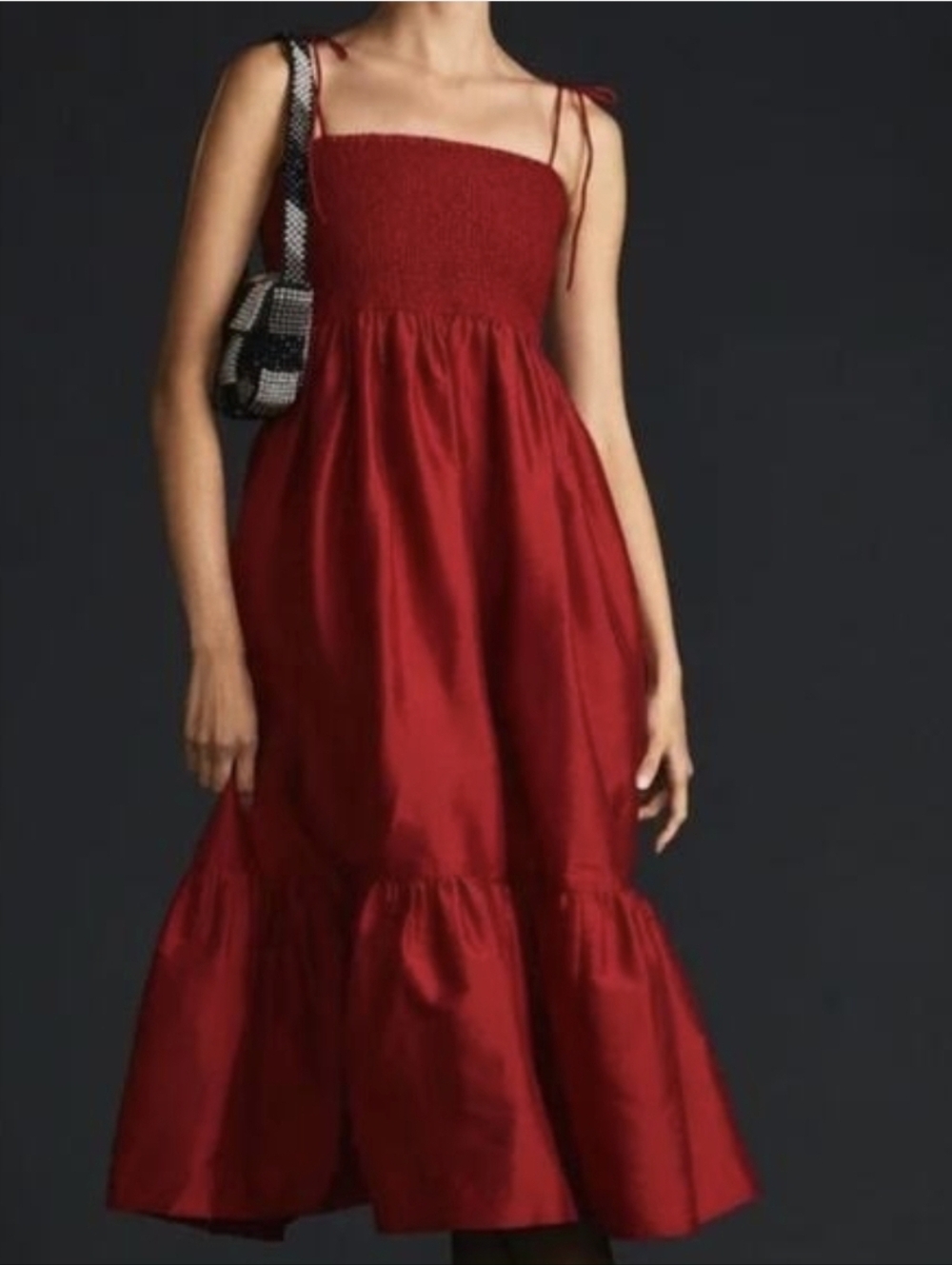 Dhruv Kapoor Red Strapless Midi Dress With Smocked Bodice